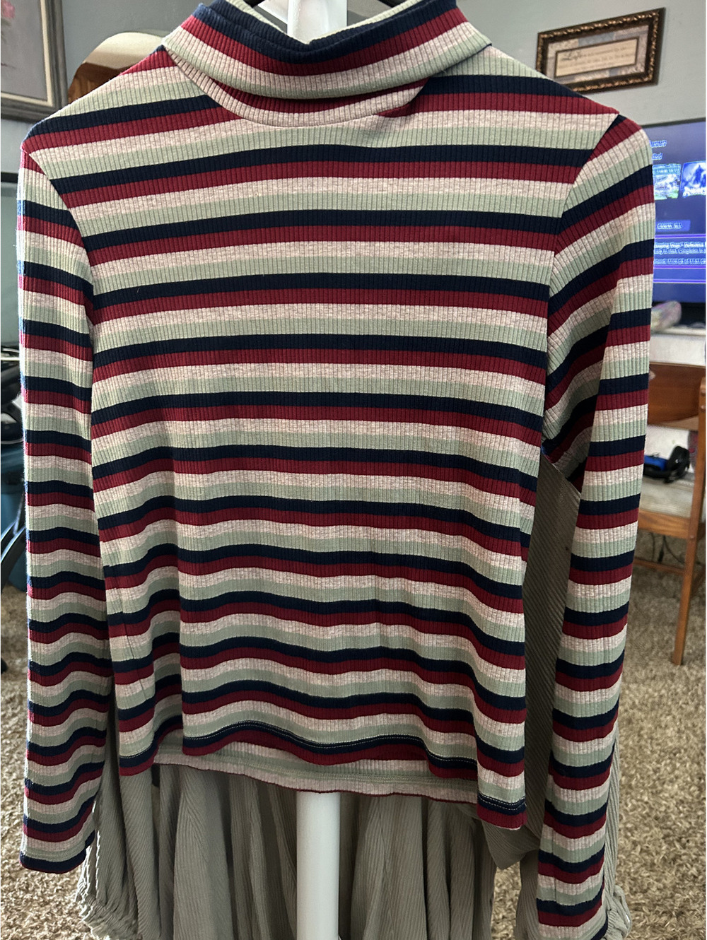 Stateside Women's Striped Ribbed Long Sleeve Turtleneck Top Medium